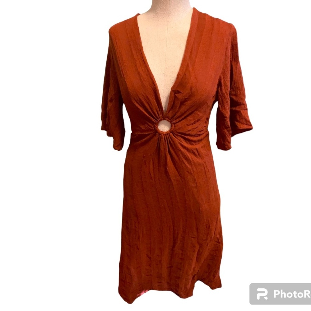 Zara, XS, Burnt Orange Maxi length dress with keyholes.